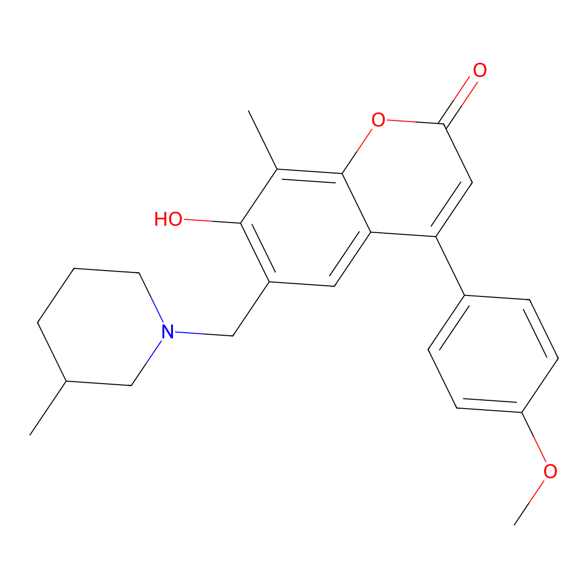 7-hydroxy-4-(4-methoxyphenyl)-8-methyl-6-[(3-methylpiperidin-1-yl)methyl]-2H-chromen-2-one molecular structure, CAS 708232-71-7