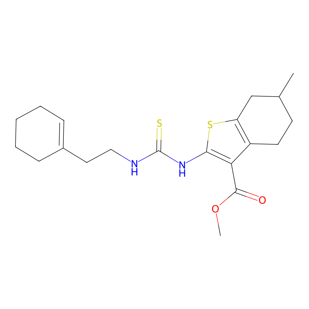 Methyl 2-({[2-(cyclohex-1-en-1-yl)ethyl]carbamothioyl}amino)-6-methyl-4,5,6,7-tetrahydro-1-benzothiophene-3-carboxylate molecular structure, CAS 708232-87-5