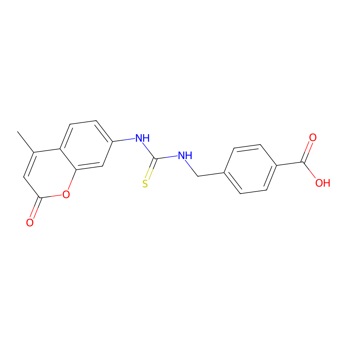 4-[({[(4-Methyl-2-oxochromen-7-yl)amino]thioxomethyl}amino)methyl]benzoic acid molecular structure, CAS 708233-01-6