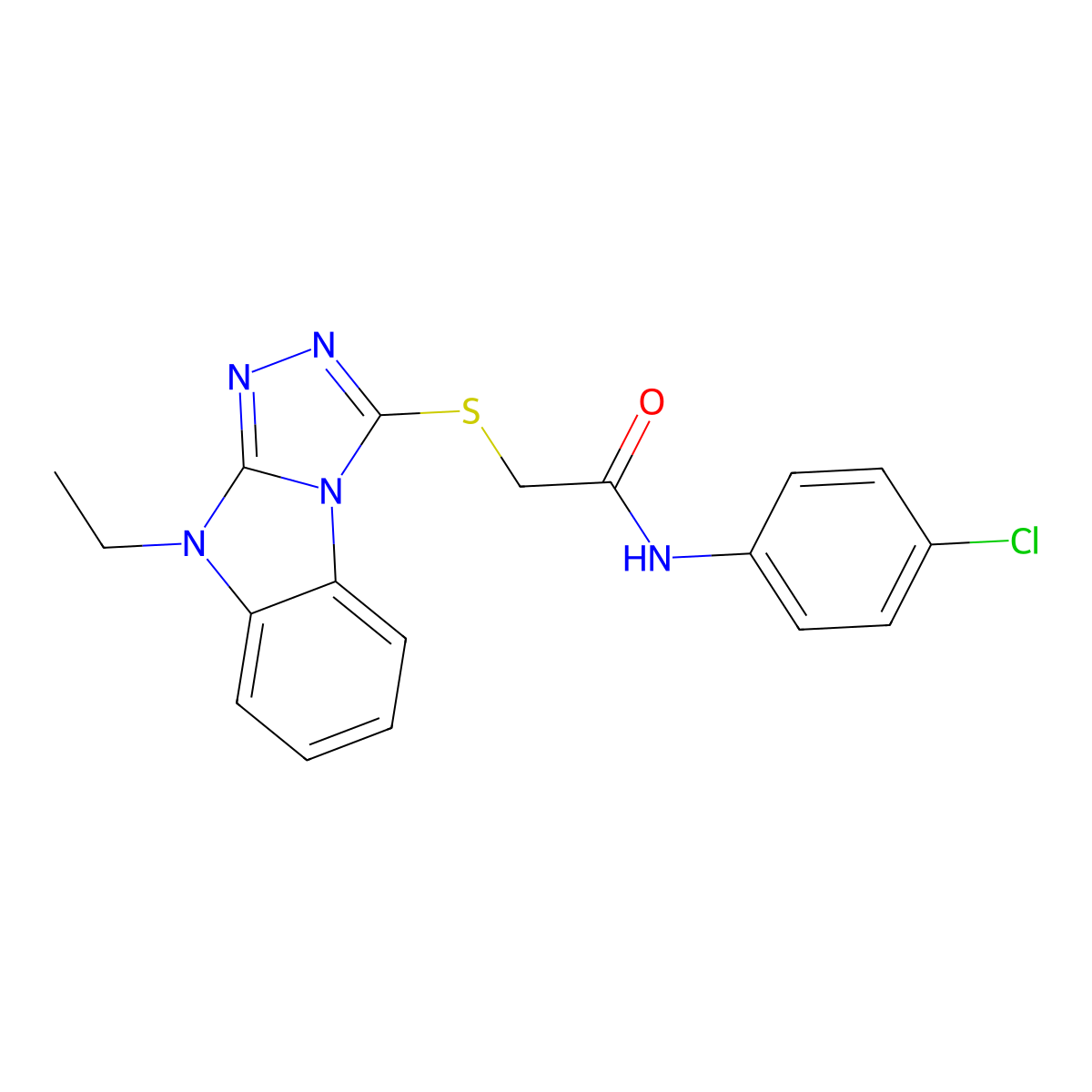 N-(4-chlorophenyl)-2-[(9-ethyl-9H-[1,2,4]triazolo[4,3-a]benzimidazol-3-yl)sulfanyl]acetamide molecular structure, CAS 708233-03-8