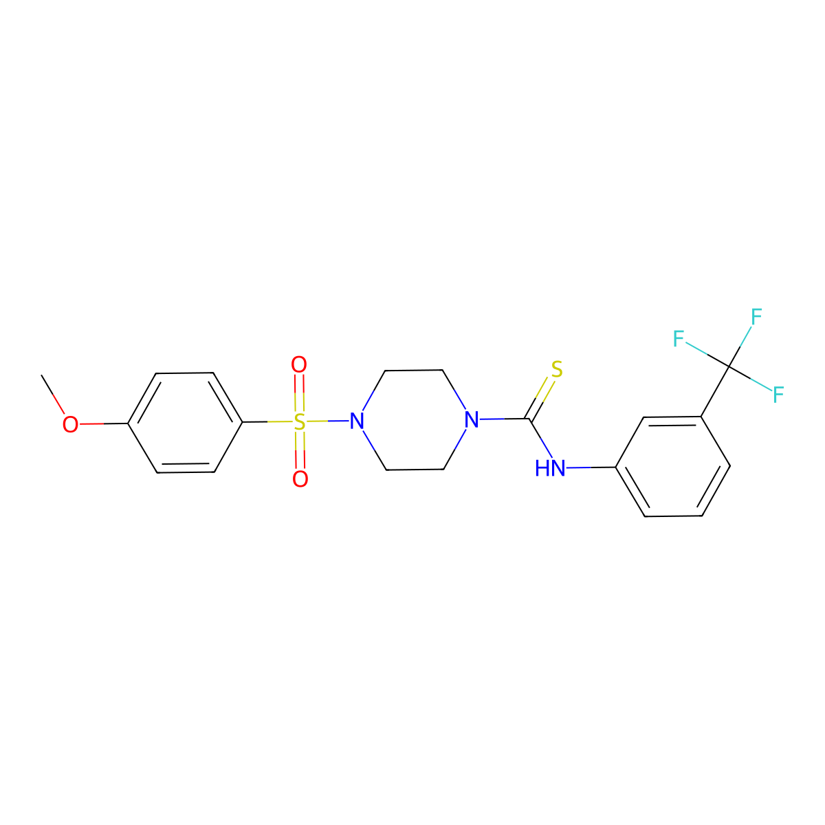 4-(4-methoxyphenyl)sulfonyl-N-[3-(trifluoromethyl)phenyl]piperazine-1-carbothioamide molecular structure, CAS 708233-40-3