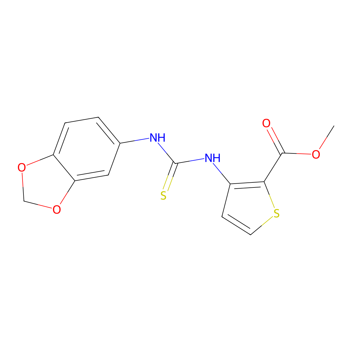 Methyl 3-[(1,3-benzodioxol-5-ylcarbamothioyl)amino]thiophene-2-carboxylate molecular structure, CAS 708233-69-6