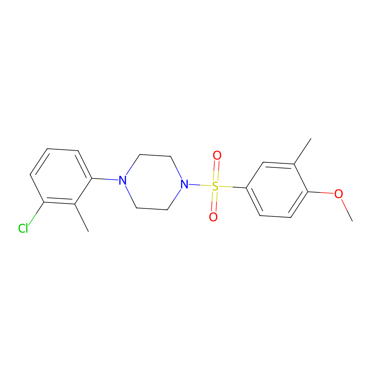 1-(3-Chloro-2-methylphenyl)-4-(4-methoxy-3-methylbenzenesulfonyl)piperazine molecular structure, CAS 708233-75-4