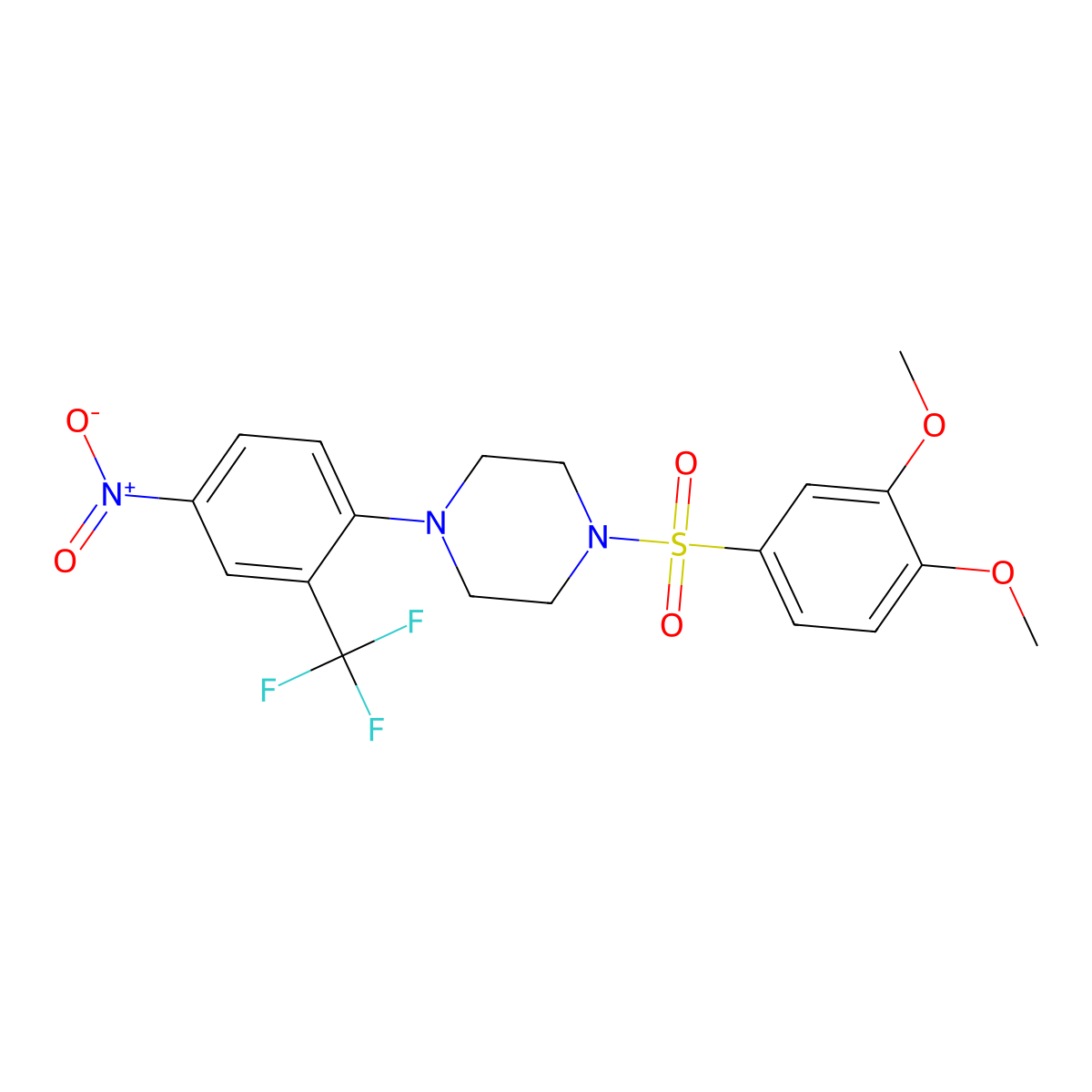 1-(3,4-Dimethoxyphenyl)sulfonyl-4-[4-nitro-2-(trifluoromethyl)phenyl]piperazine molecular structure, CAS 708233-85-6