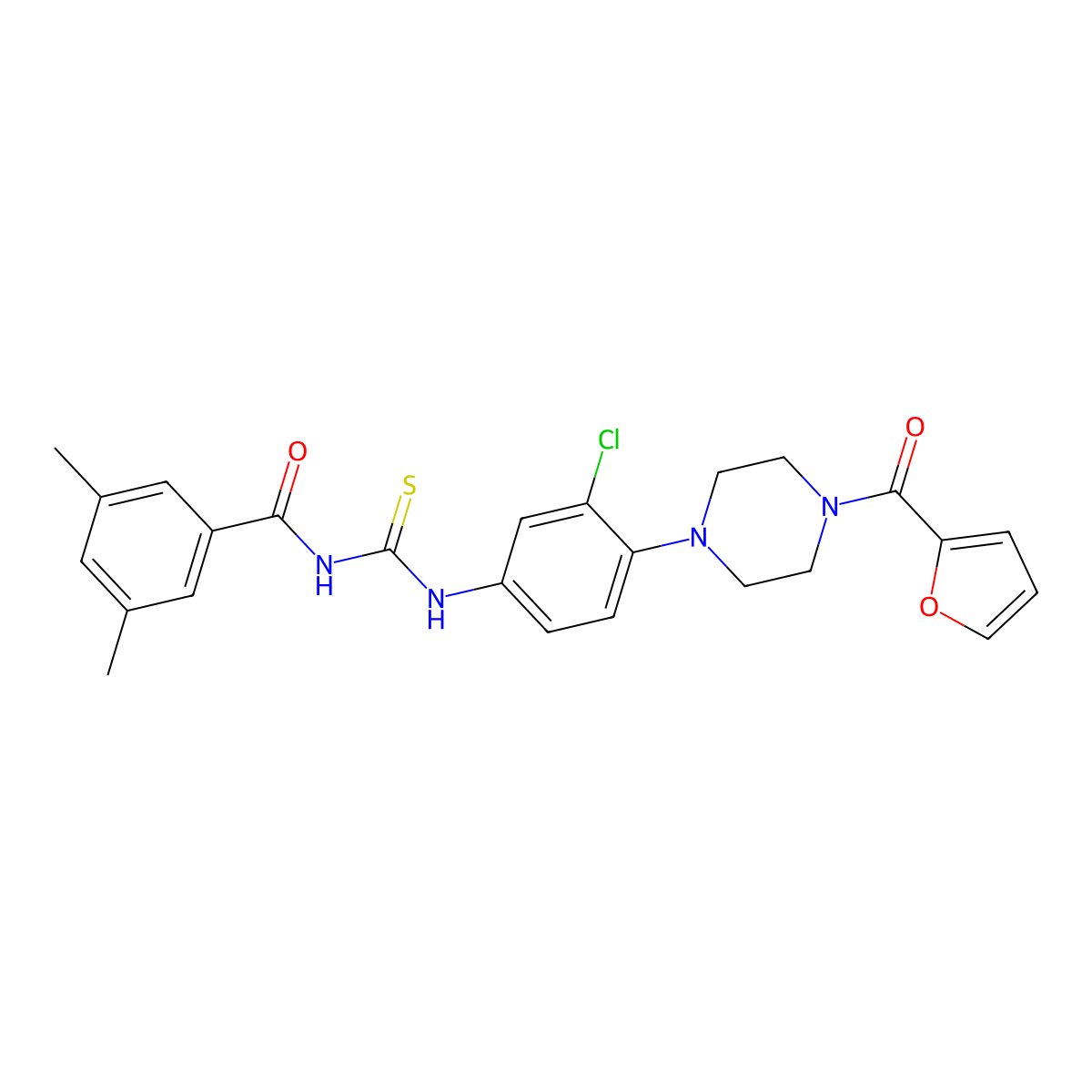 N-[[3-chloro-4-[4-(furan-2-carbonyl)piperazin-1-yl]phenyl]carbamothioyl]-3,5-dimethylbenzamide molecular structure, CAS 708234-12-2
