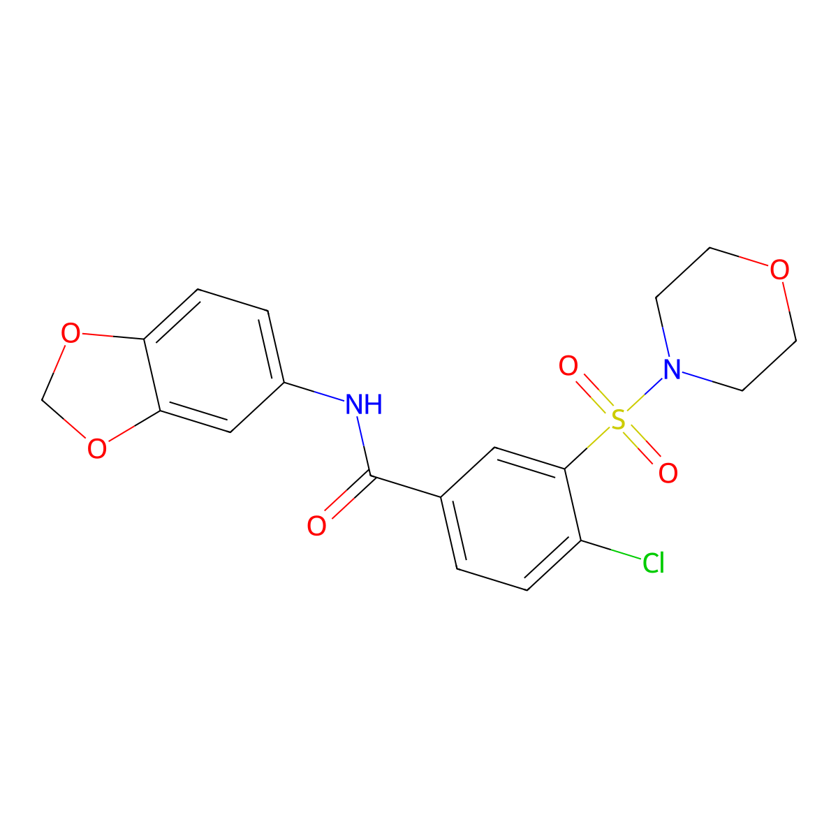 N-(1,3-benzodioxol-5-yl)-4-chloro-3-morpholin-4-ylsulfonylbenzamide molecular structure, CAS 708234-35-9