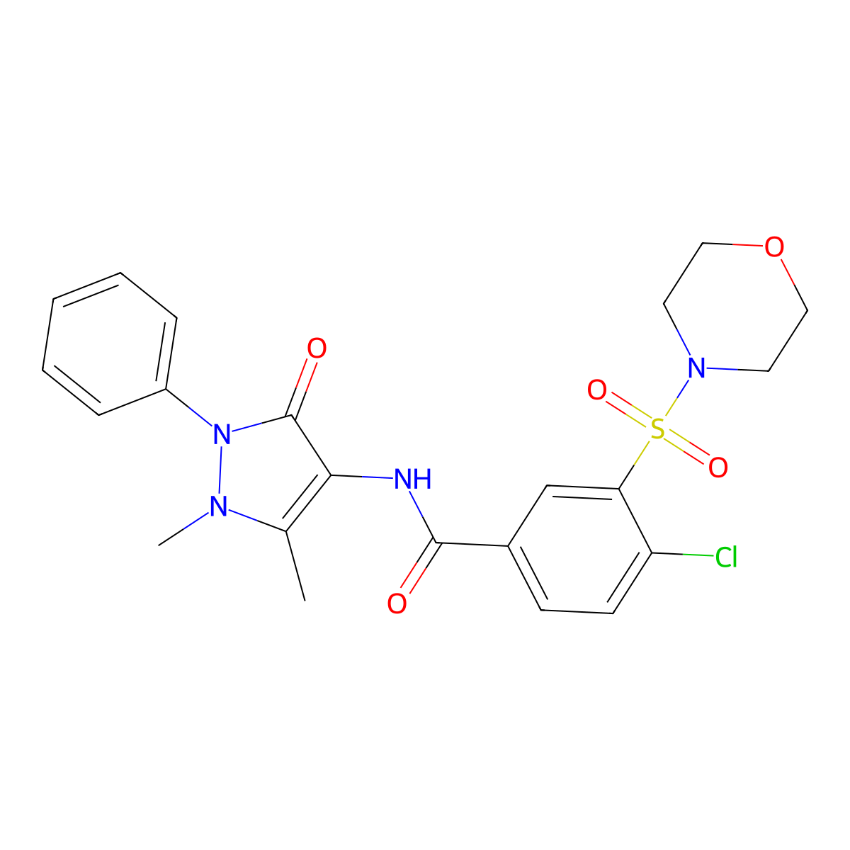 4-chloro-N-(1,5-dimethyl-3-oxo-2-phenyl-2,3-dihydro-1H-pyrazol-4-yl)-3-(4-morpholinylsulfonyl)benzamide molecular structure, CAS 708234-54-2