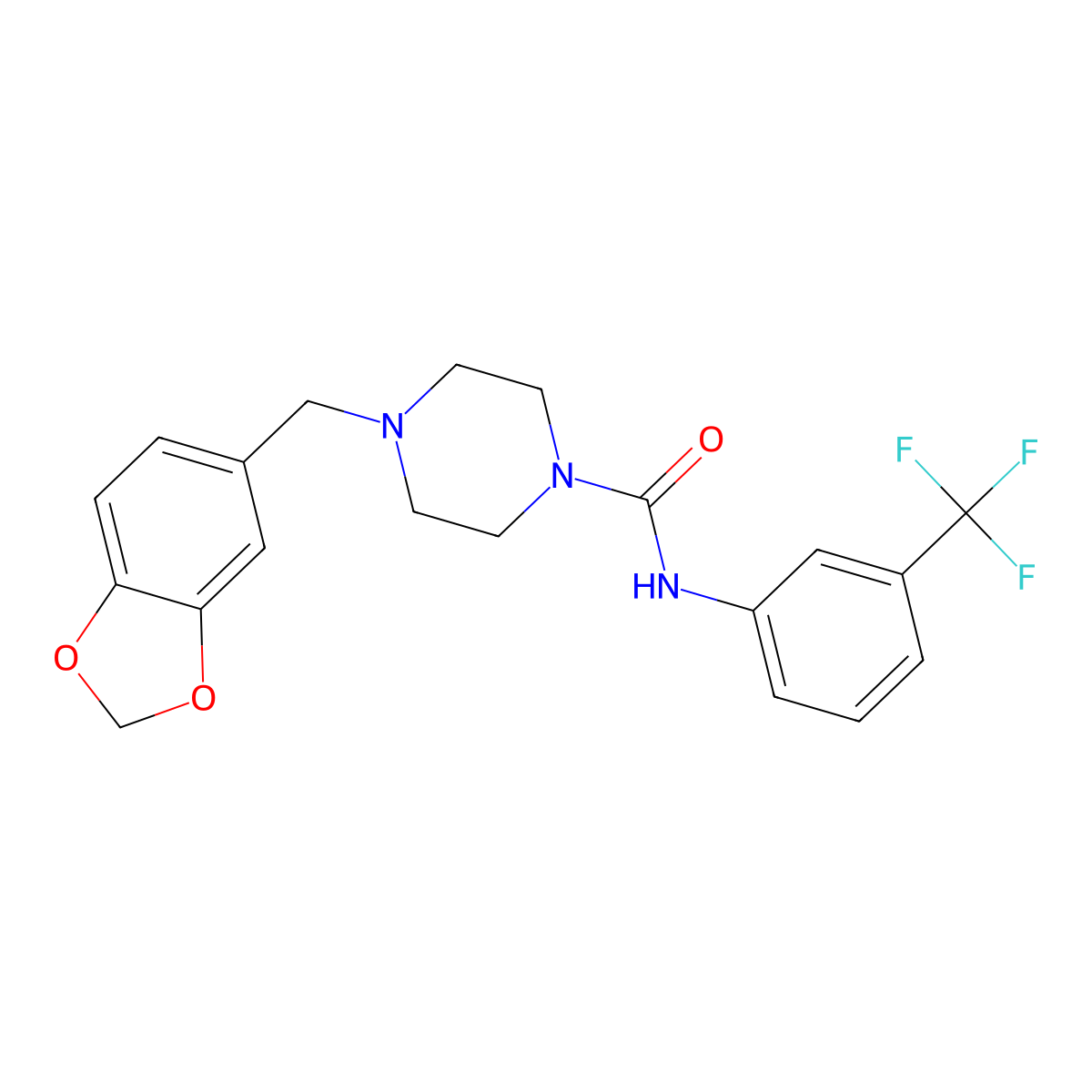 4-(1,3-benzodioxol-5-ylmethyl)-N-[3-(trifluoromethyl)phenyl]piperazine-1-carboxamide molecular structure, CAS 708235-12-5