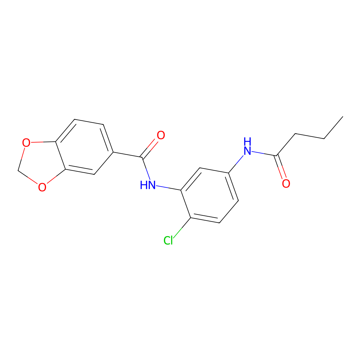 N-[5-(butanoylamino)-2-chlorophenyl]-1,3-benzodioxole-5-carboxamide molecular structure, CAS 708235-14-7