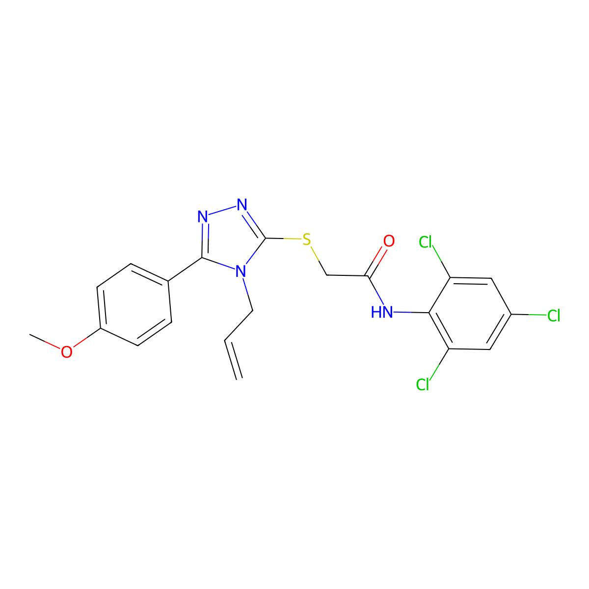 2-[[5-(4-methoxyphenyl)-4-prop-2-enyl-1,2,4-triazol-3-yl]sulfanyl]-N-(2,4,6-trichlorophenyl)acetamide molecular structure, CAS 708235-16-9