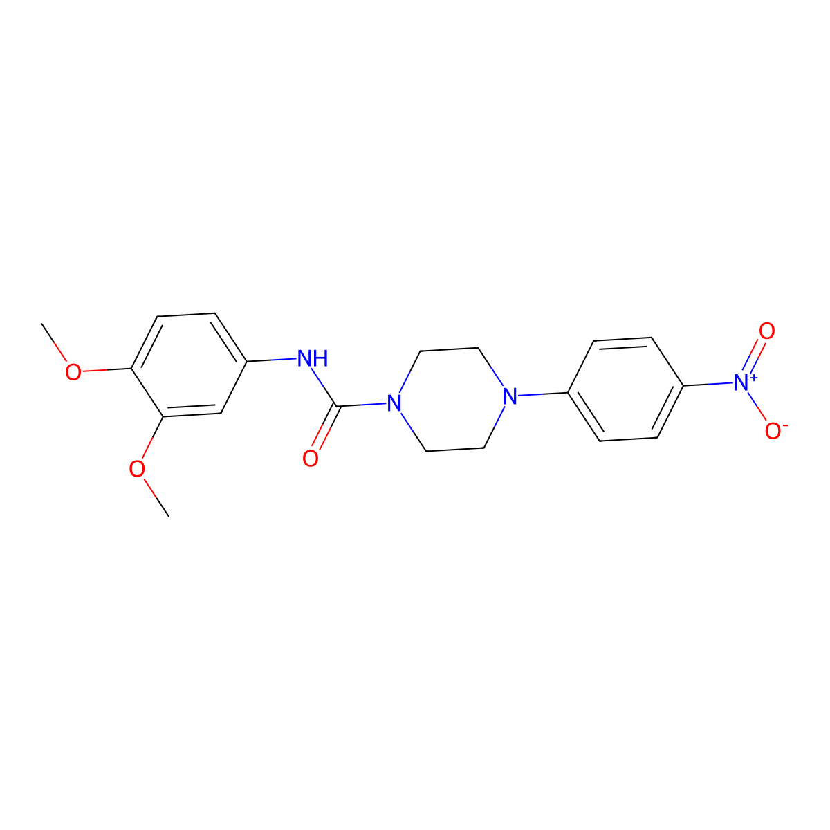 N-(3,4-dimethoxyphenyl)-4-(4-nitrophenyl)piperazine-1-carboxamide molecular structure, CAS 708235-63-6