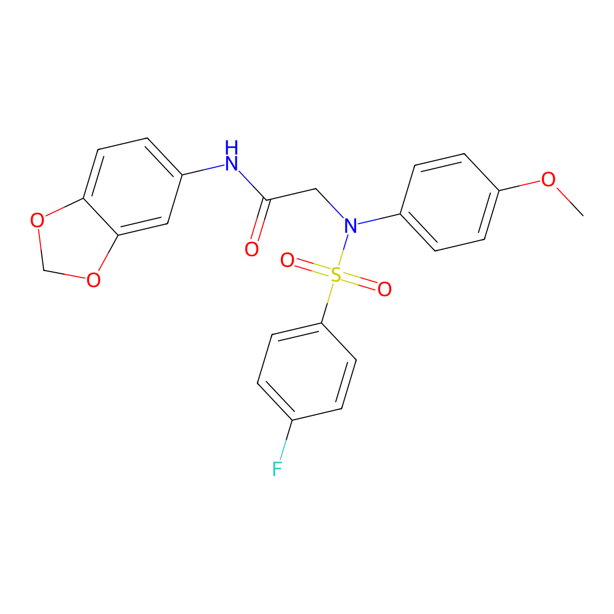 N-(1,3-benzodioxol-5-yl)-2-(N-(4-fluorophenyl)sulfonyl-4-methoxyanilino)acetamide molecular structure, CAS 708235-82-9