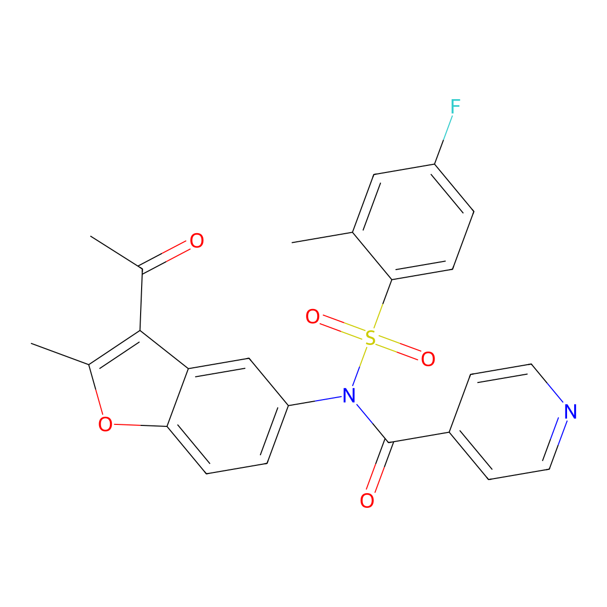N-(3-acetyl-2-methyl-1-benzofuran-5-yl)-N-(4-fluoro-2-methylphenyl)sulfonylpyridine-4-carboxamide molecular structure, CAS 708236-51-5