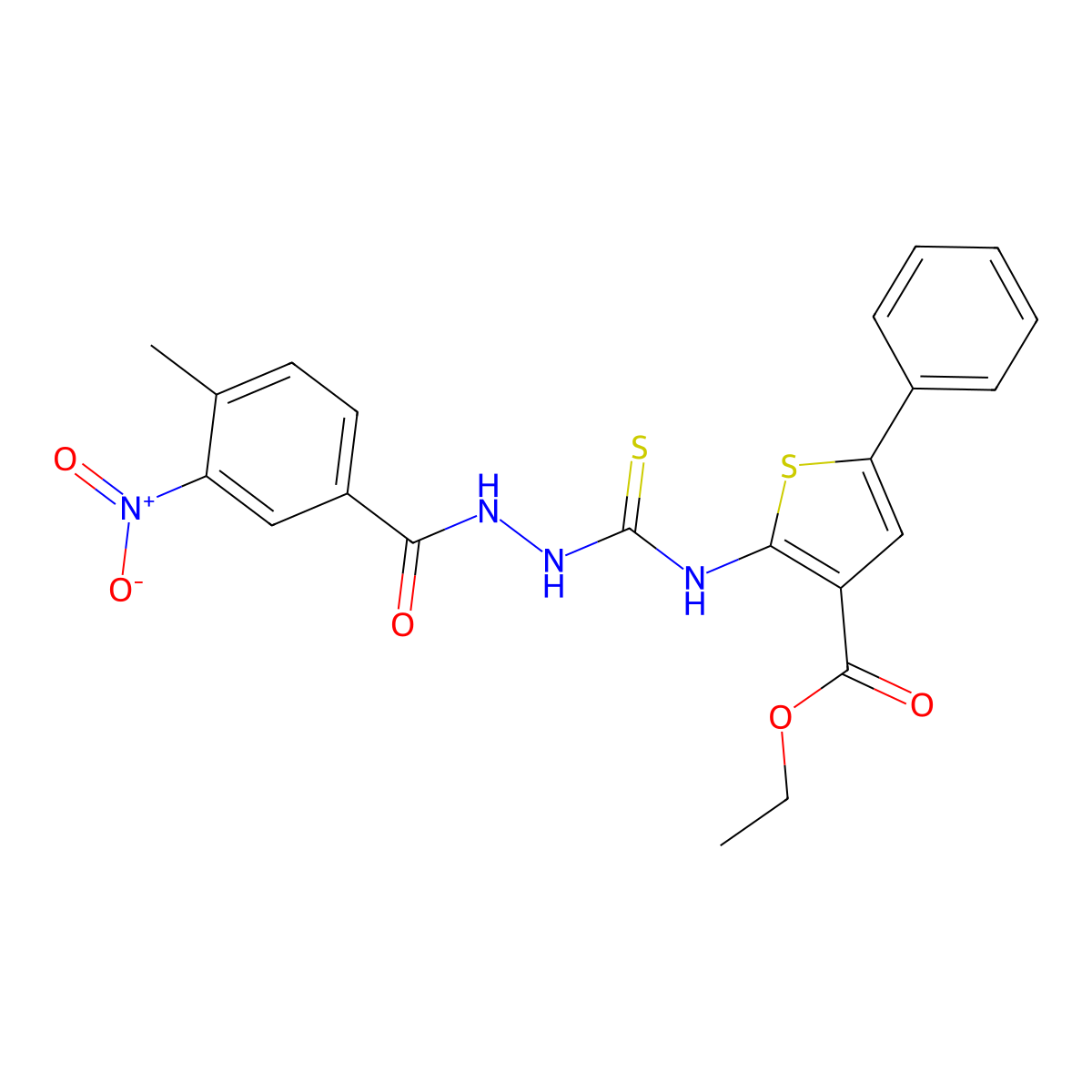 Ethyl 2-[({2-[(4-methyl-3-nitrophenyl)carbonyl]hydrazinyl}carbonothioyl)amino]-5-phenylthiophene-3-carboxylate molecular structure, CAS 708236-54-8
