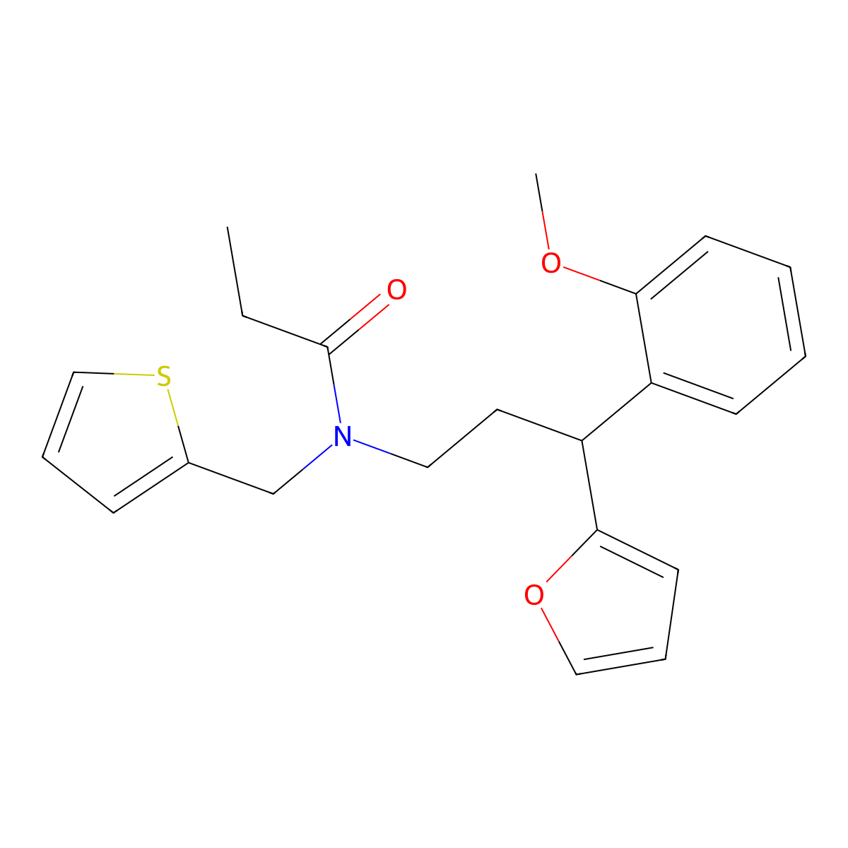 N-[3-(furan-2-yl)-3-(2-methoxyphenyl)propyl]-N-(thiophen-2-ylmethyl)propanamide molecular structure, CAS 708236-64-0