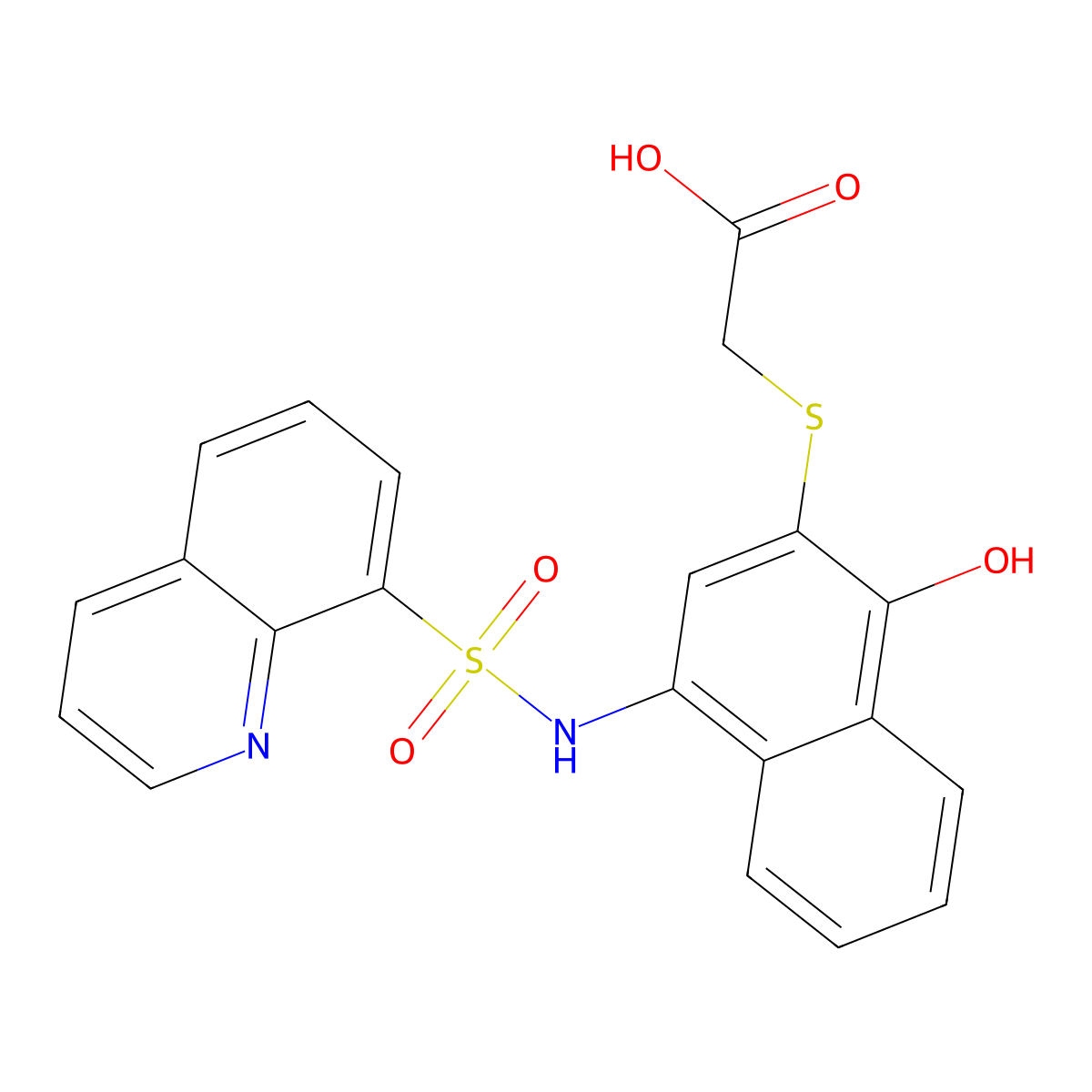 2-[1-Hydroxy-4-(quinolin-8-ylsulfonylamino)naphthalen-2-yl]sulfanylacetic acid molecular structure, CAS 708236-67-3