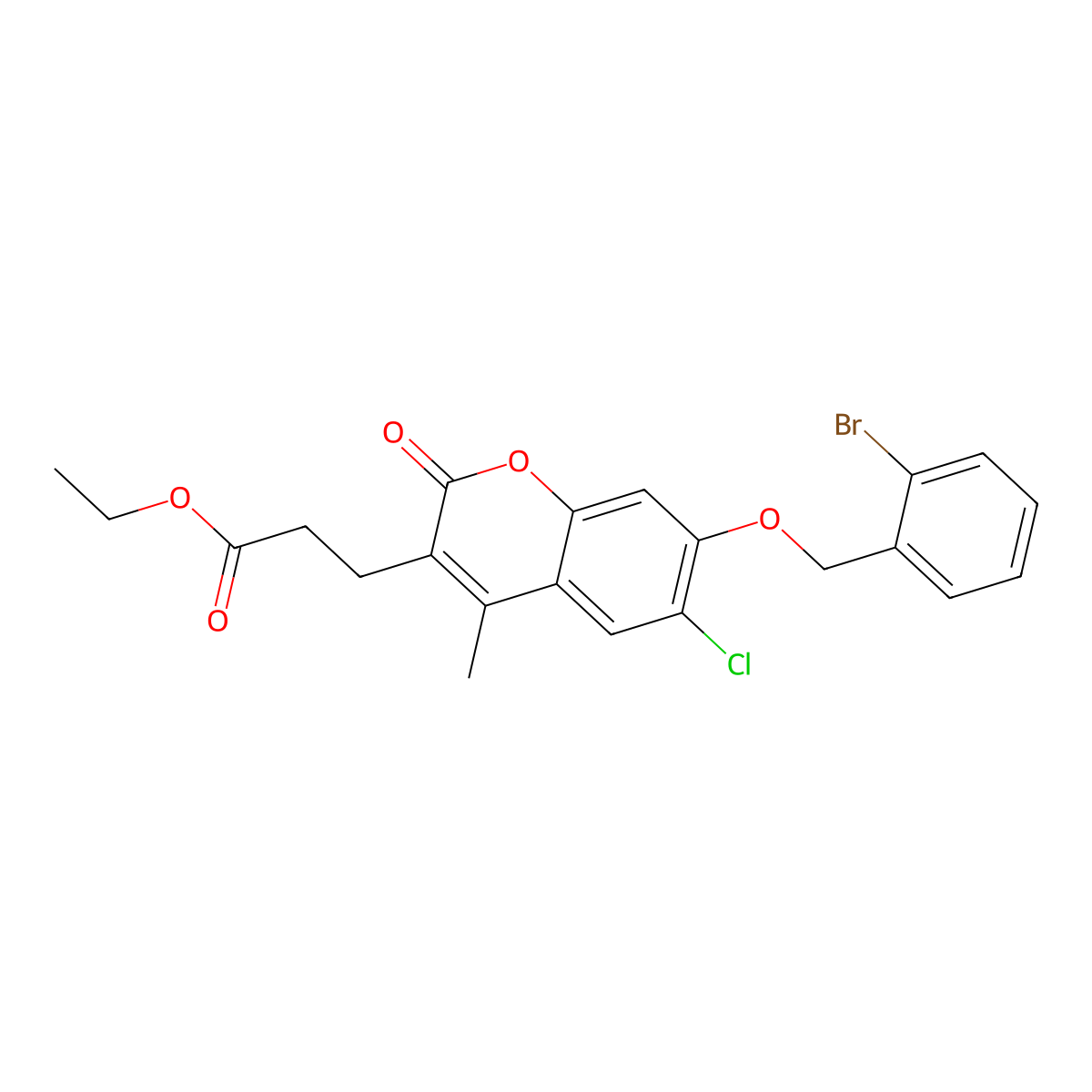 ethyl 3-{7-[(2-bromobenzyl)oxy]-6-chloro-4-methyl-2-oxo-2H-chromen-3-yl}propanoate molecular structure, CAS 708236-69-5