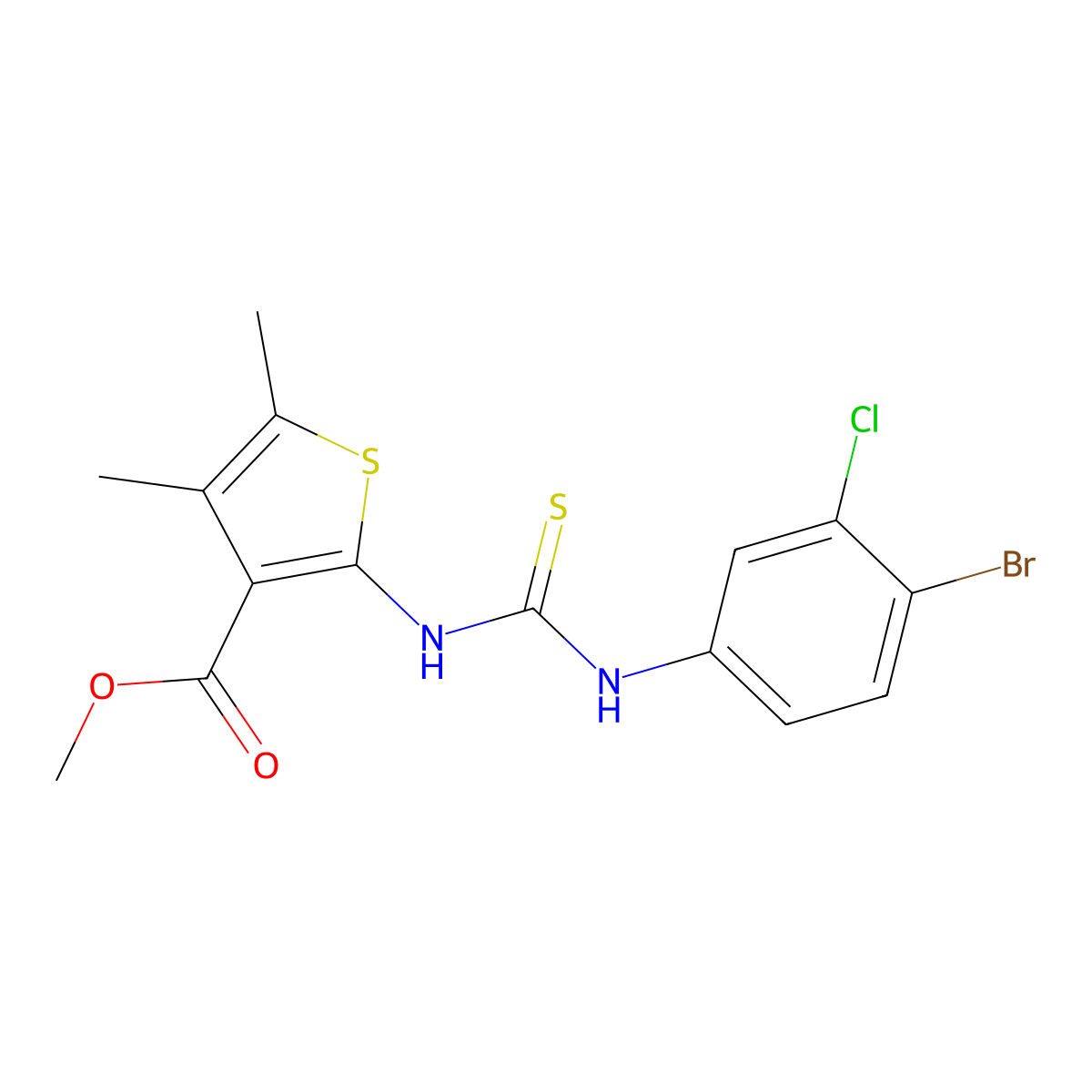 Methyl 2-{[(4-bromo-3-chlorophenyl)carbamothioyl]amino}-4,5-dimethylthiophene-3-carboxylate molecular structure, CAS 708236-72-0