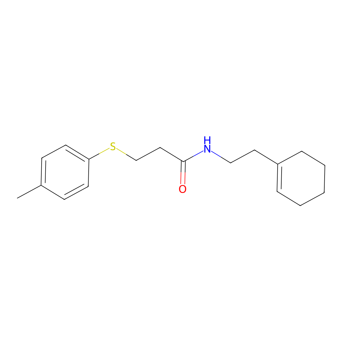 N-[2-(cyclohexen-1-yl)ethyl]-3-(4-methylphenyl)sulfanylpropanamide molecular structure, CAS 708236-76-4