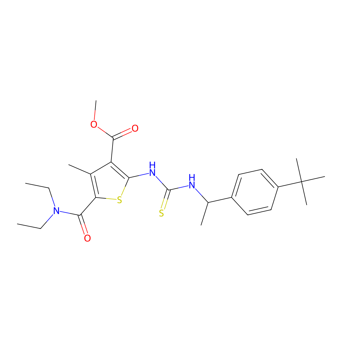 Methyl 2-({[1-(4-tert-butylphenyl)ethyl]carbamothioyl}amino)-5-(diethylcarbamoyl)-4-methylthiophene-3-carboxylate molecular structure, CAS 708236-83-3