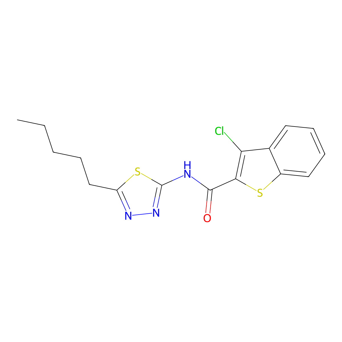3-chloro-N-(5-pentyl-1,3,4-thiadiazol-2-yl)-1-benzothiophene-2-carboxamide molecular structure, CAS 708237-26-7