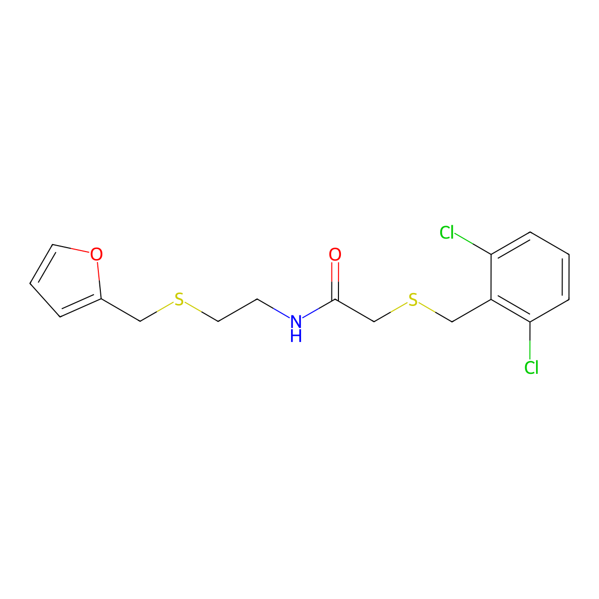 2-[(2,6-dichlorophenyl)methylsulfanyl]-N-[2-(furan-2-ylmethylsulfanyl)ethyl]acetamide molecular structure, CAS 708237-34-7