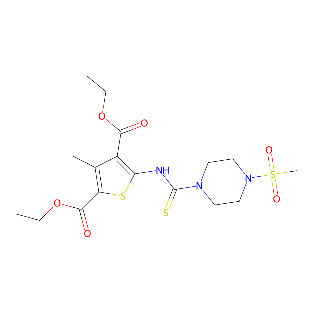 Diethyl 3-methyl-5-({[4-(methylsulfonyl)piperazin-1-yl]carbonothioyl}amino)thiophene-2,4-dicarboxylate molecular structure, CAS 708237-45-0