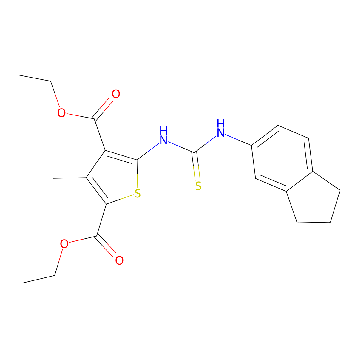 diethyl 5-[(2,3-dihydro-1H-inden-5-ylcarbamothioyl)amino]-3-methylthiophene-2,4-dicarboxylate molecular structure, CAS 708237-96-1