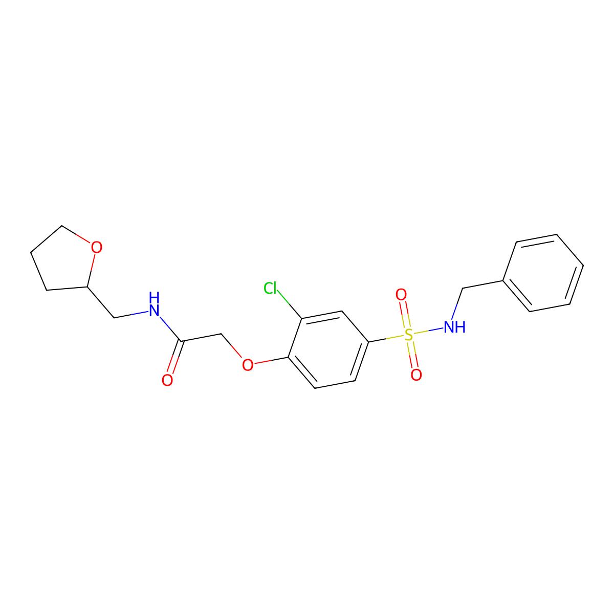 2-[4-(benzylsulfamoyl)-2-chlorophenoxy]-N-(oxolan-2-ylmethyl)acetamide molecular structure, CAS 708238-45-3