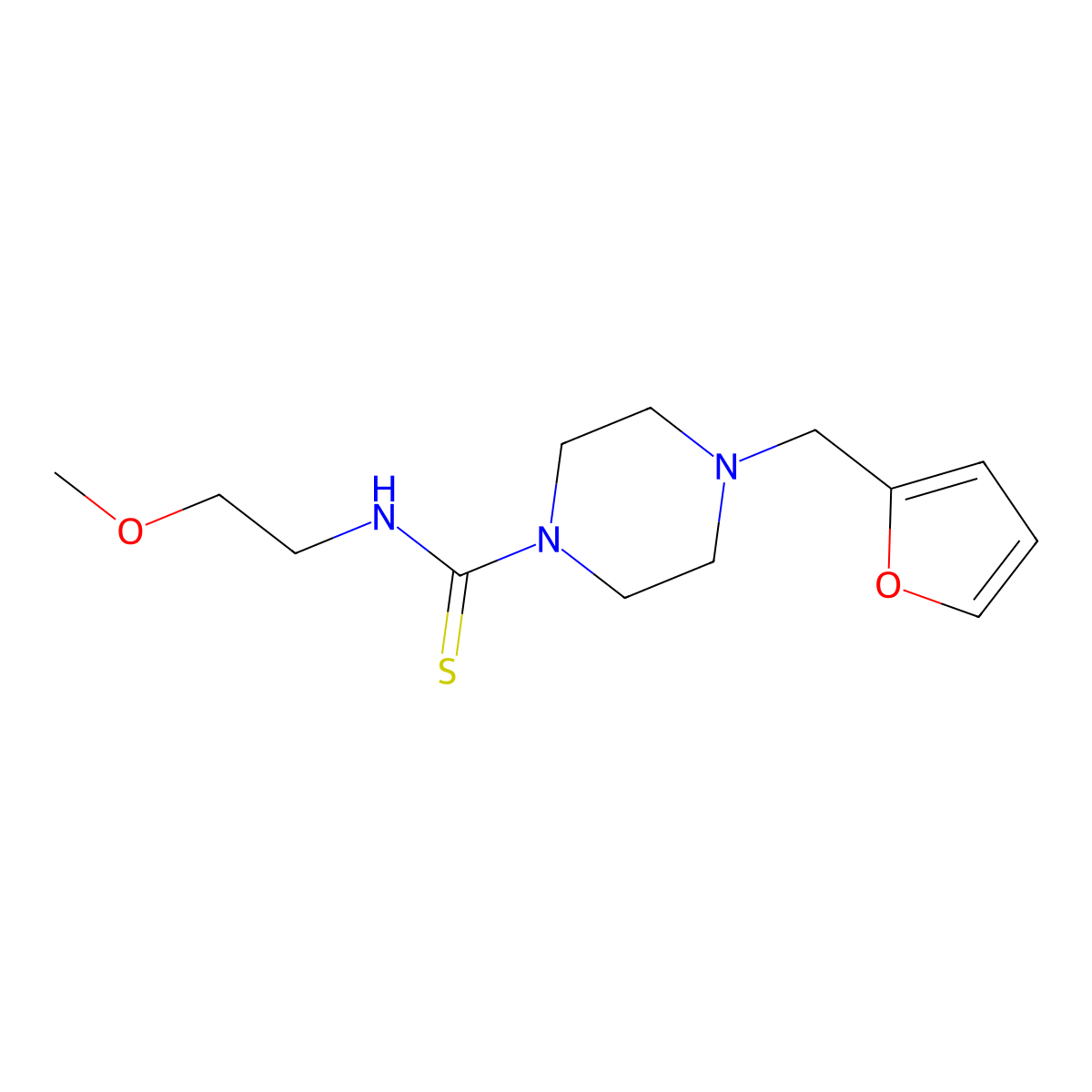 4-(furan-2-ylmethyl)-N-(2-methoxyethyl)piperazine-1-carbothioamide molecular structure, CAS 708238-64-6