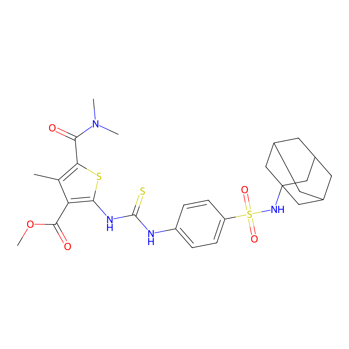 methyl 2-{[({4-[(adamantanylamino)sulfonyl]phenyl}amino)thioxomethyl]amino}-5-(N,N-dimethylcarbamoyl)-4-methylthiophene-3-carboxylate molecular structure, CAS 708238-67-9