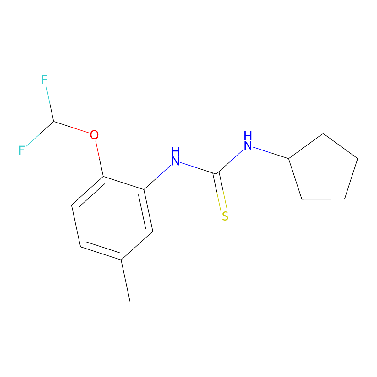 1-Cyclopentyl-3-[2-(difluoromethoxy)-5-methylphenyl]thiourea molecular structure, CAS 708238-96-4