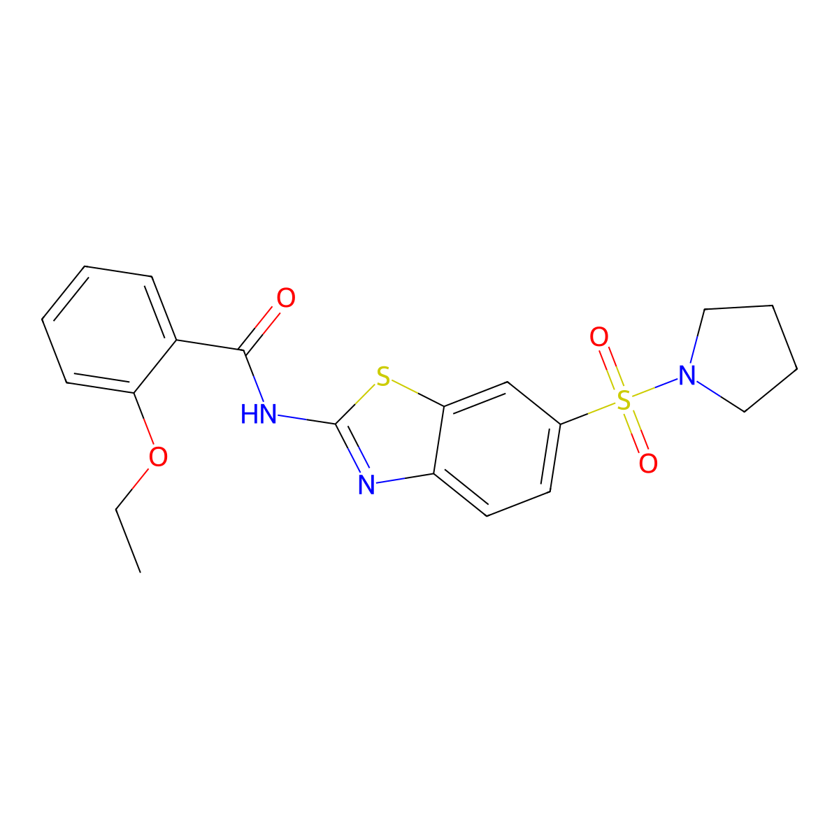 2-ethoxy-N-(6-(pyrrolidin-1-ylsulfonyl)benzo[d]thiazol-2-yl)benzamide molecular structure, CAS 708239-20-7