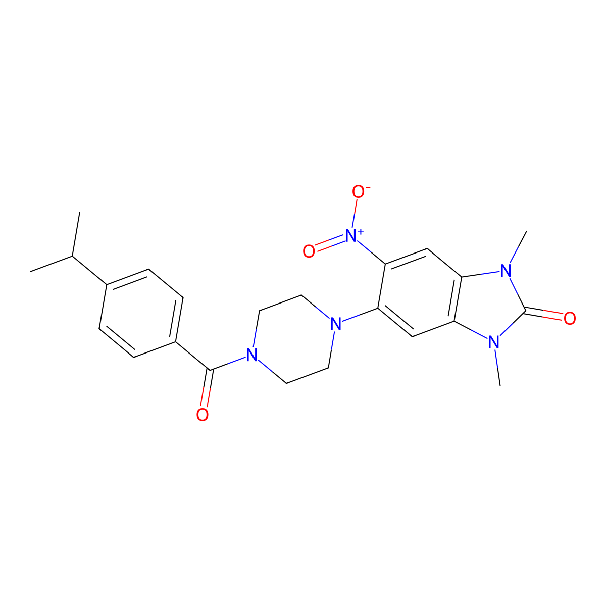 1,3-Dimethyl-5-nitro-6-[4-(4-propan-2-ylbenzoyl)piperazin-1-yl]benzimidazol-2-one molecular structure, CAS 708239-57-0