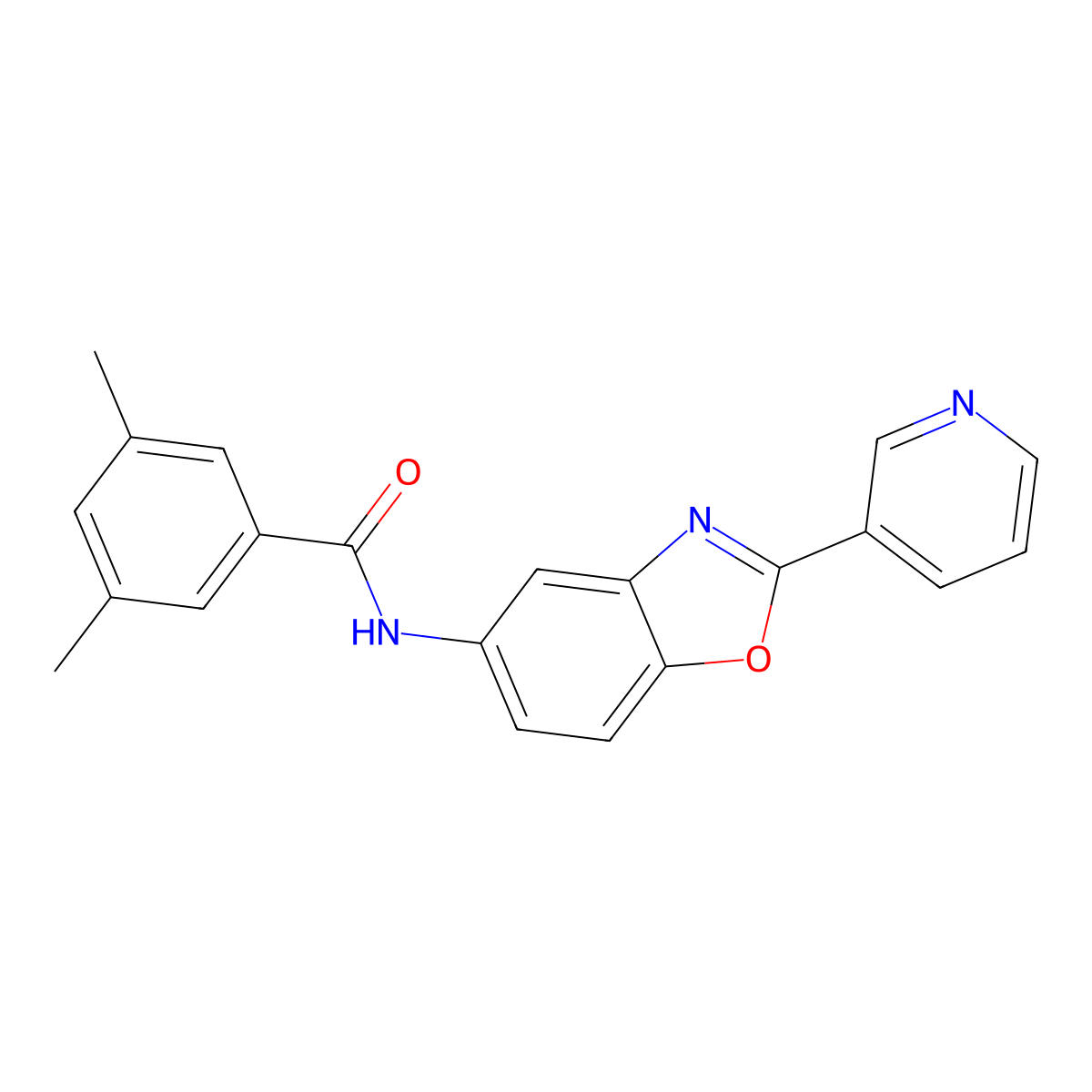 3,5-dimethyl-N-(2-pyridin-3-yl-1,3-benzoxazol-5-yl)benzamide molecular structure, CAS 708239-92-3