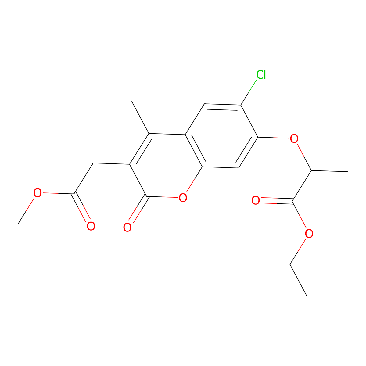ethyl 2-{[6-chloro-3-(2-methoxy-2-oxoethyl)-4-methyl-2-oxo-2H-chromen-7-yl]oxy}propanoate molecular structure, CAS 708239-96-7