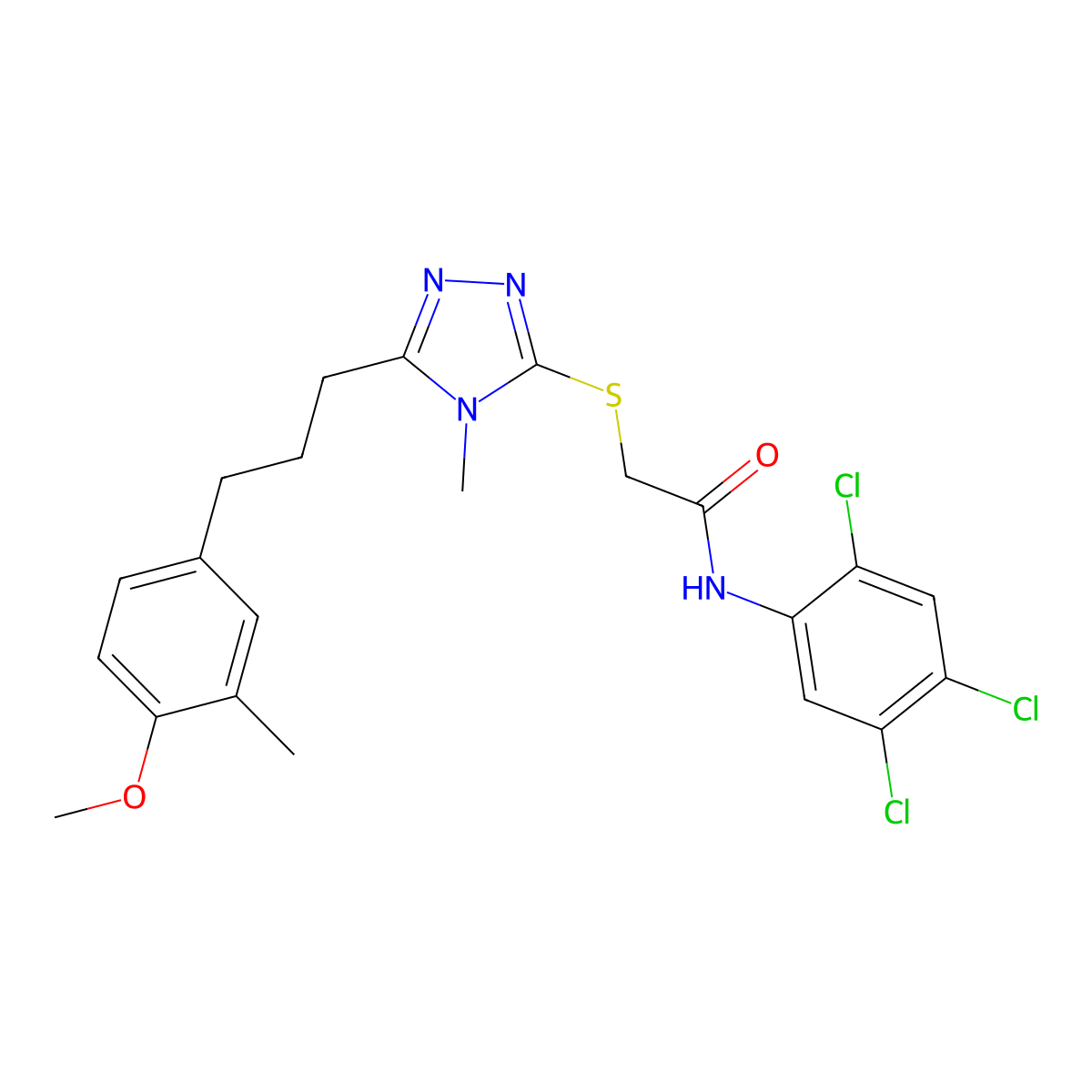 2-[[5-[3-(4-methoxy-3-methylphenyl)propyl]-4-methyl-1,2,4-triazol-3-yl]sulfanyl]-N-(2,4,5-trichlorophenyl)acetamide molecular structure, CAS 708240-08-8