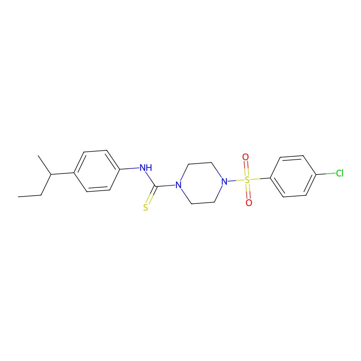 N-(4-butan-2-ylphenyl)-4-(4-chlorophenyl)sulfonylpiperazine-1-carbothioamide molecular structure, CAS 708240-16-8