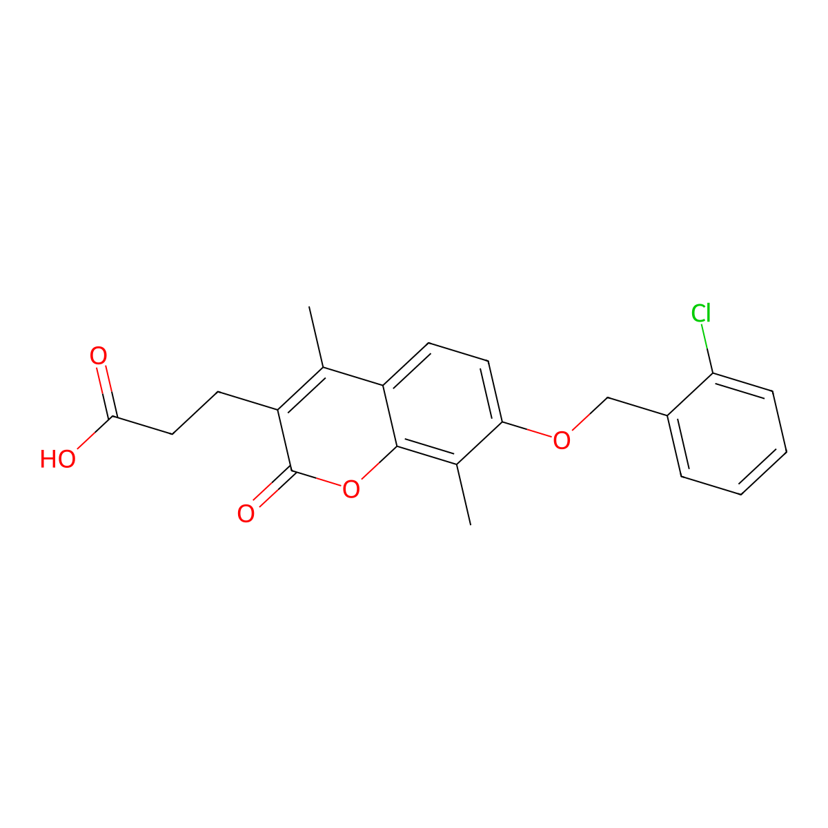 3-[7-[(2-Chlorophenyl)methoxy]-4,8-dimethyl-2-oxochromen-3-yl]propanoic acid molecular structure, CAS 708240-60-2