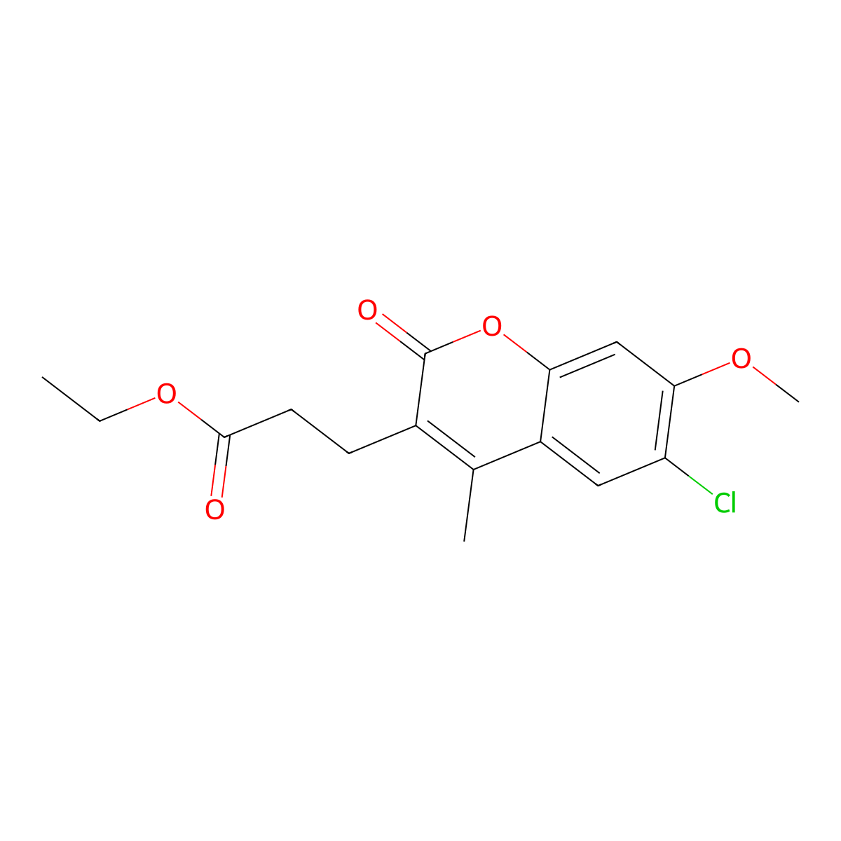 ethyl 3-(6-chloro-7-methoxy-4-methyl-2-oxo-2H-chromen-3-yl)propanoate molecular structure, CAS 708240-81-7