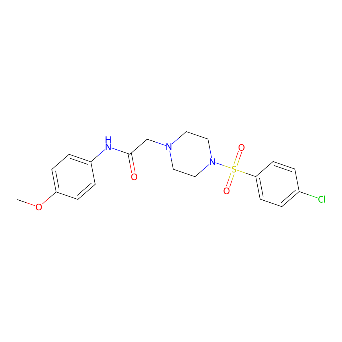 2-{4-[(4-chlorophenyl)sulfonyl]-1-piperazinyl}-N-(4-methoxyphenyl)acetamide molecular structure, CAS 708240-90-8