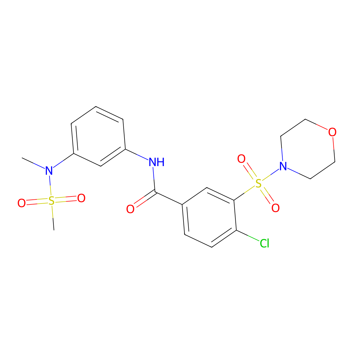 4-chloro-N-[3-[methyl(methylsulfonyl)amino]phenyl]-3-morpholin-4-ylsulfonylbenzamide molecular structure, CAS 708241-29-6