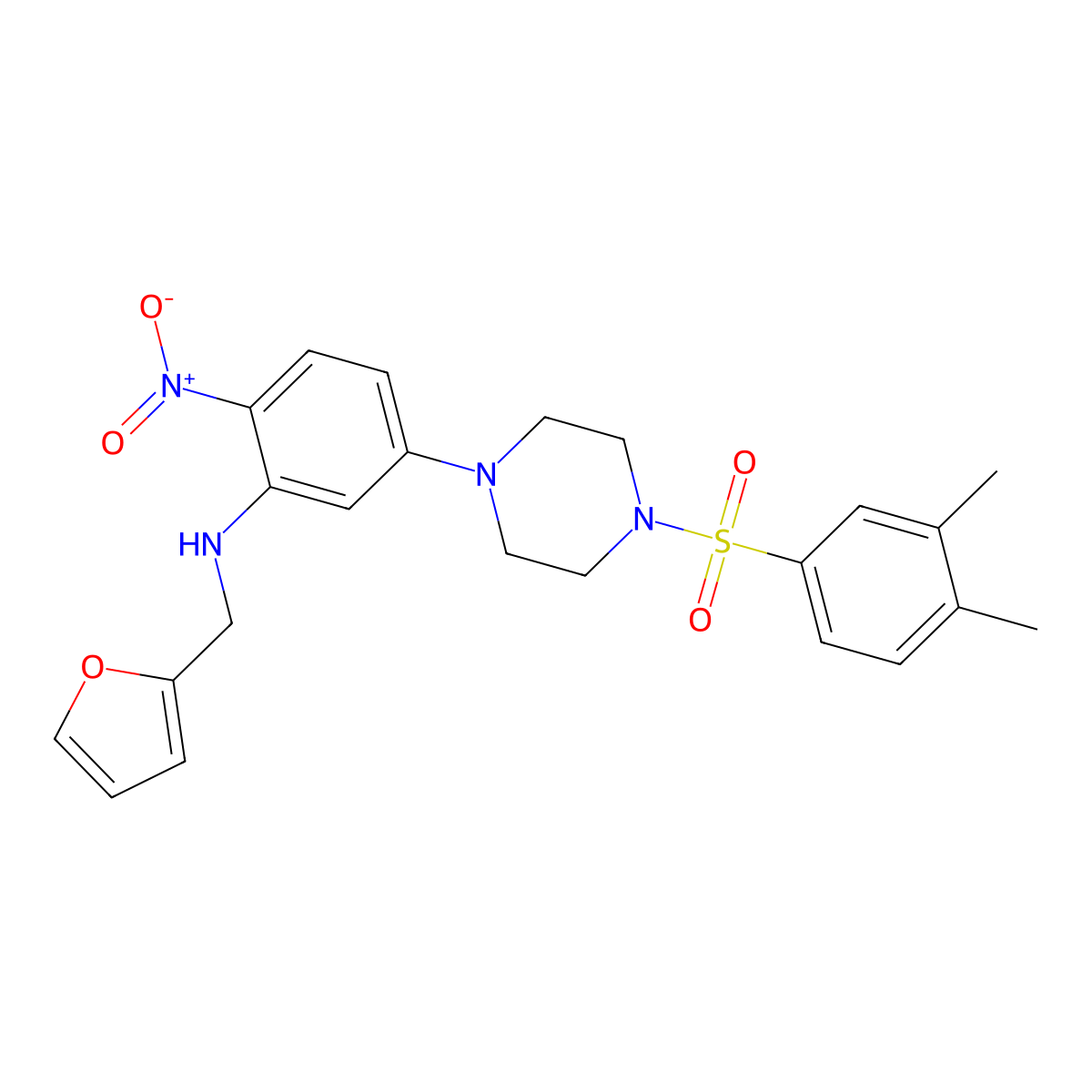 5-[4-(3,4-dimethylphenyl)sulfonylpiperazin-1-yl]-N-(furan-2-ylmethyl)-2-nitroaniline molecular structure, CAS 708241-40-1
