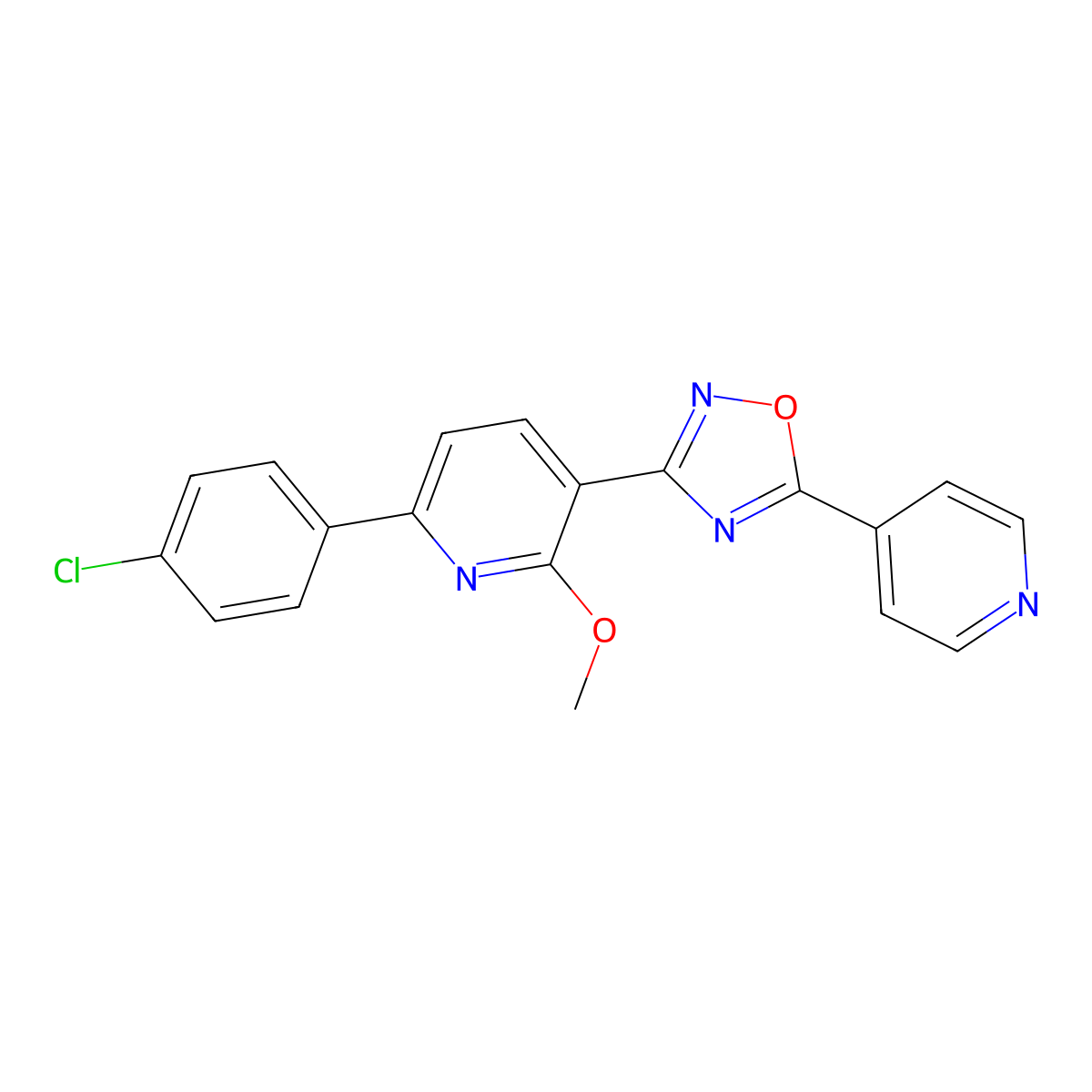 3-[6-(4-Chlorophenyl)-2-methoxypyridin-3-yl]-5-pyridin-4-yl-1,2,4-oxadiazole molecular structure, CAS 708241-53-6