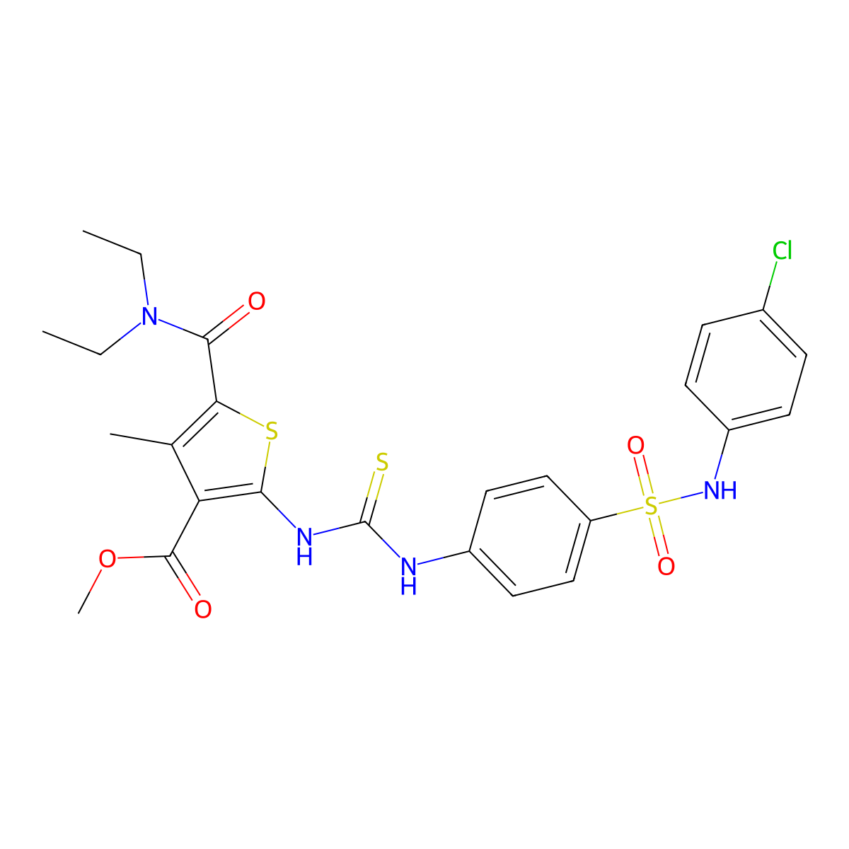 Methyl 2-[({4-[(4-chlorophenyl)sulfamoyl]phenyl}carbamothioyl)amino]-5-(diethylcarbamoyl)-4-methylthiophene-3-carboxylate molecular structure, CAS 708241-63-8