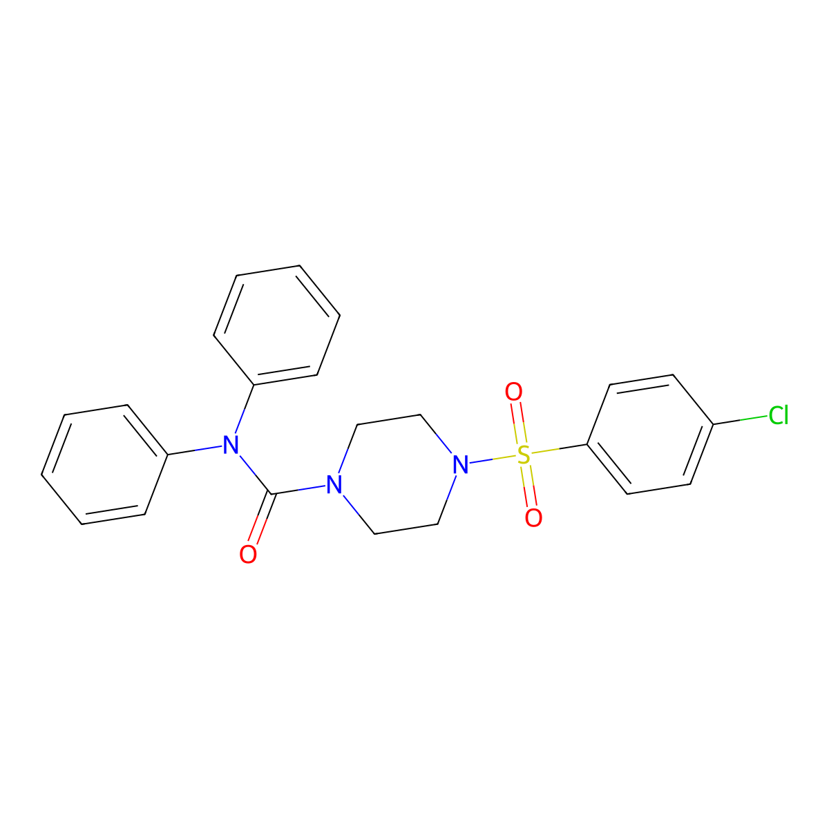 4-(4-chlorophenyl)sulfonyl-N,N-diphenylpiperazine-1-carboxamide molecular structure, CAS 708242-29-9