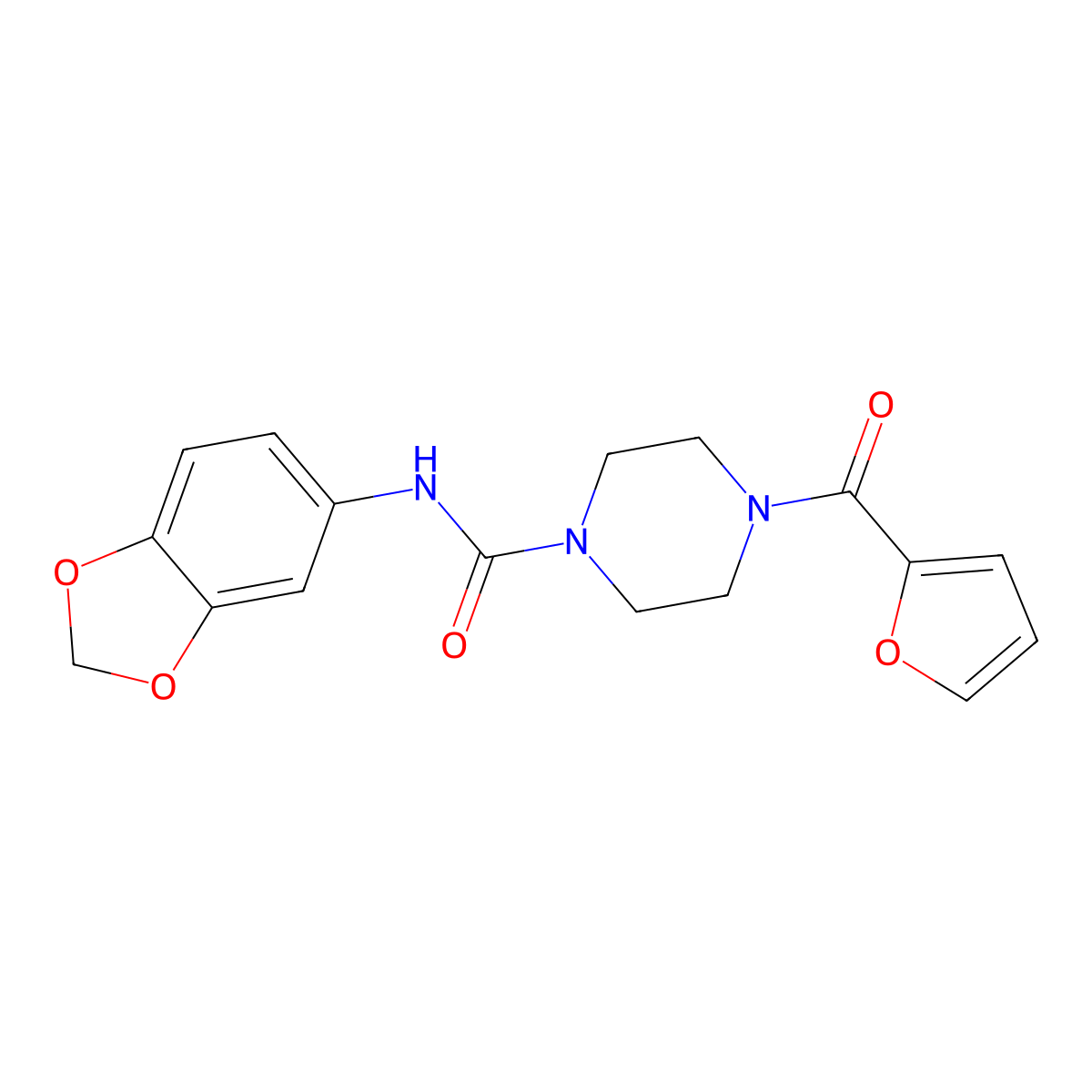 N-(1,3-benzodioxol-5-yl)-4-(furan-2-carbonyl)piperazine-1-carboxamide molecular structure, CAS 708242-45-9