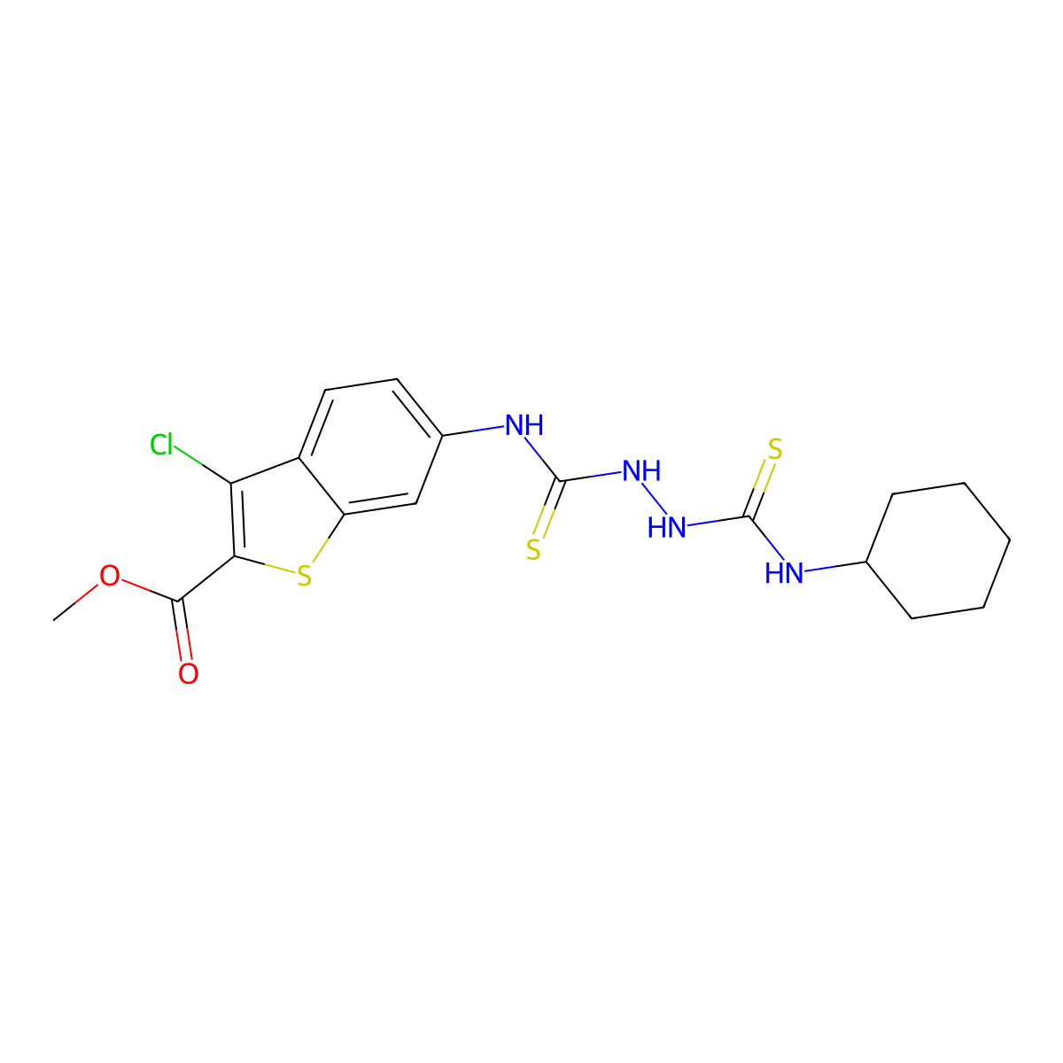 Methyl 3-chloro-6-({[2-(cyclohexylcarbamothioyl)hydrazinyl]carbonothioyl}amino)-1-benzothiophene-2-carboxylate molecular structure, CAS 708242-55-1