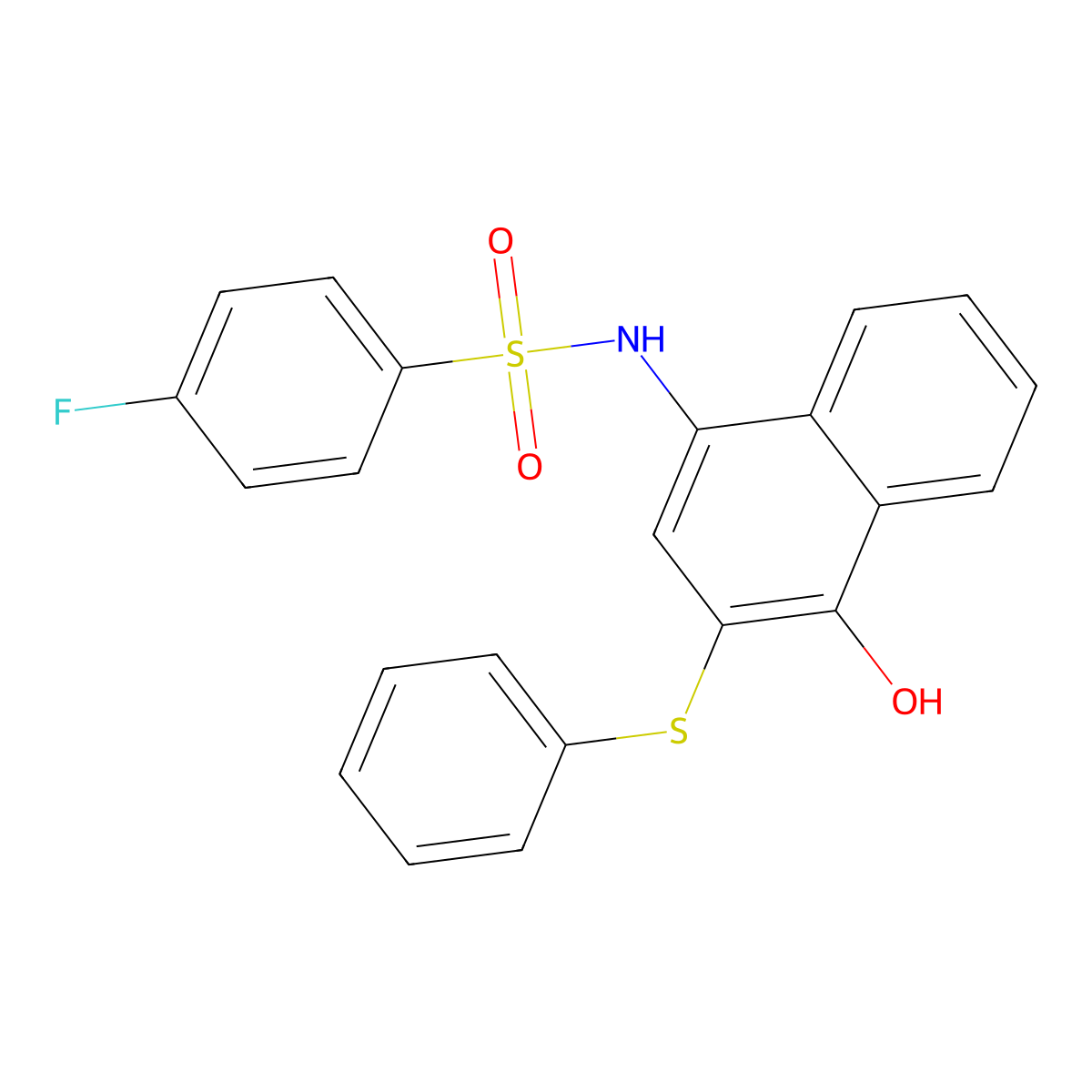 4-fluoro-N-(4-hydroxy-3-phenylsulfanylnaphthalen-1-yl)benzenesulfonamide molecular structure, CAS 708242-58-4