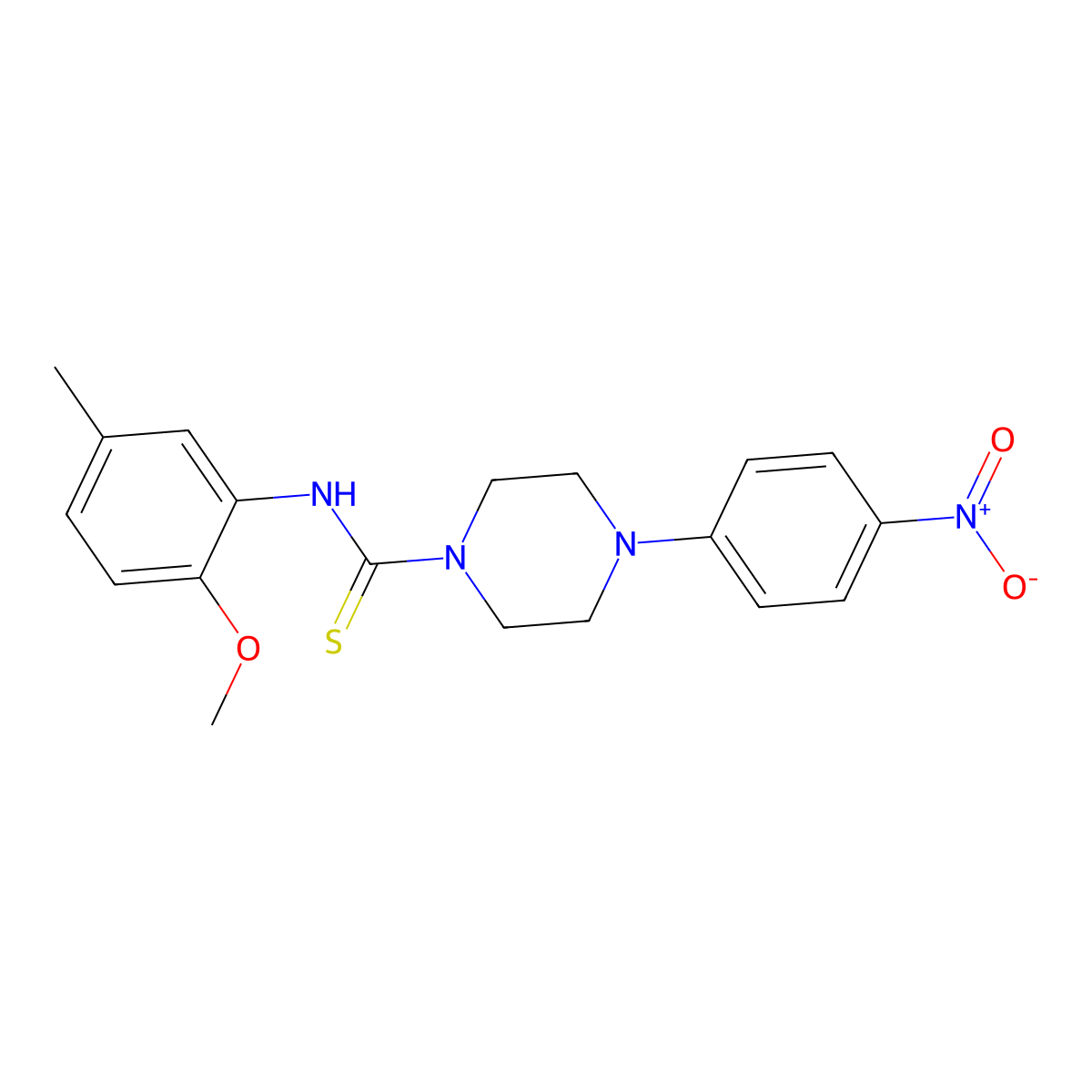 N-(2-methoxy-5-methylphenyl)-4-(4-nitrophenyl)piperazine-1-carbothioamide molecular structure, CAS 708242-74-4